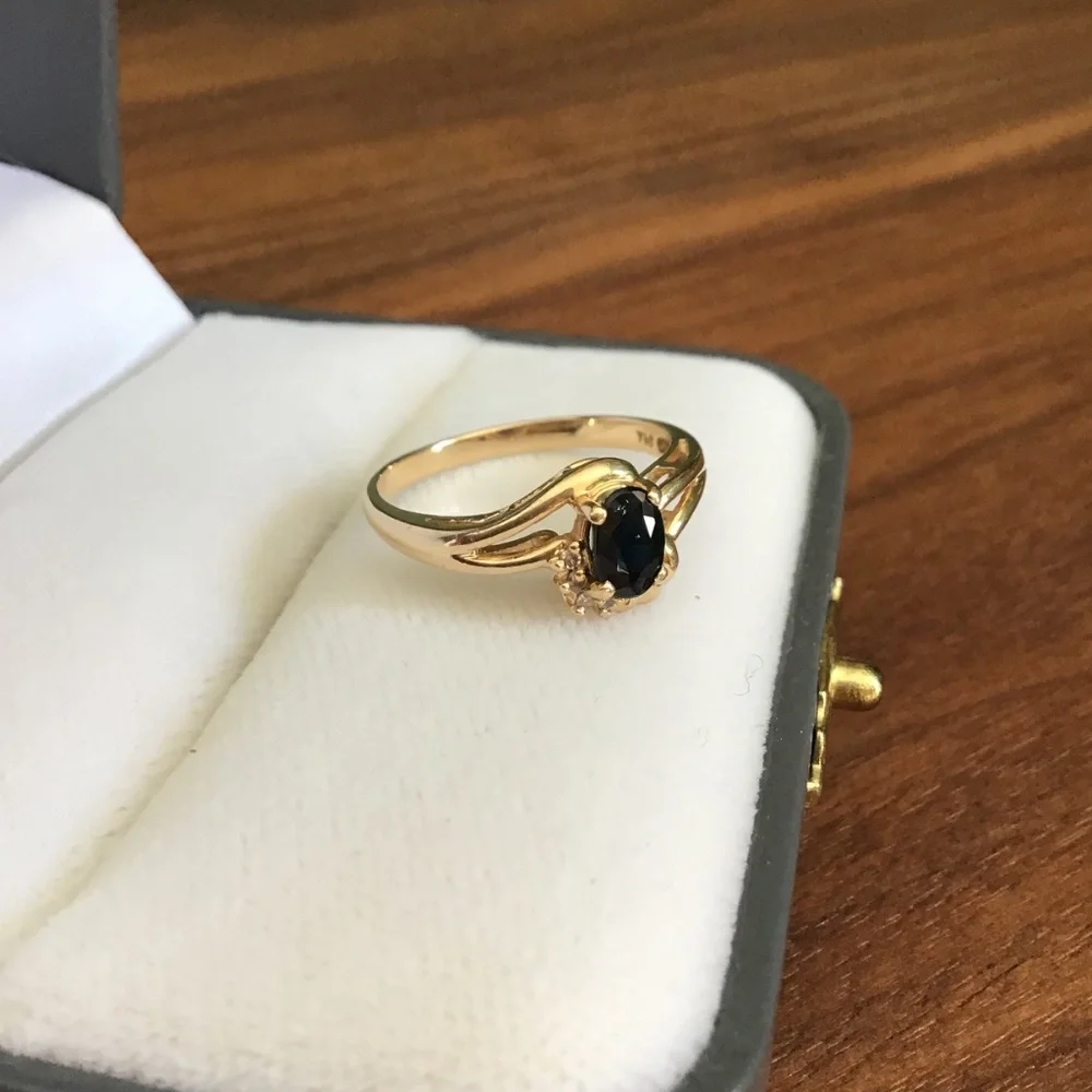 14K Gold Sapphire & Diamond Ring Size 6 1/4 Vintage Excellent Condition - Picture 8 of 13